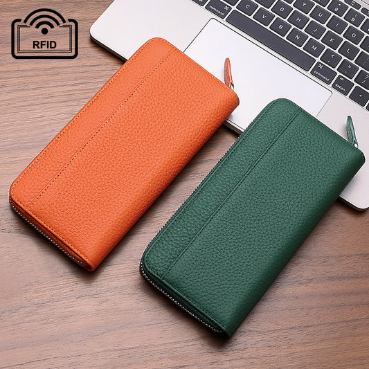 Women's Leather Long Zipper Litchi Grain Cow Ladies Wallets