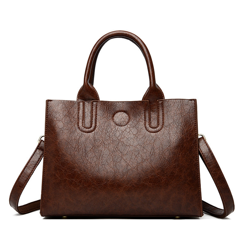 Women's Wax Leather Double Front High-grade Simple Tote Bags