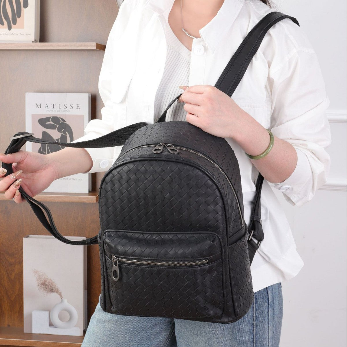 Women's & Men's & First Layer Cowhide Hand-woven Backpacks