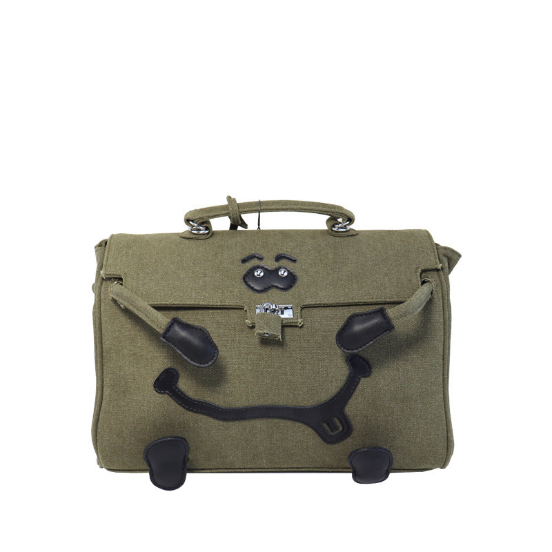 Women's Hip Hop Iti Army Green Smiley Shoulder Bags