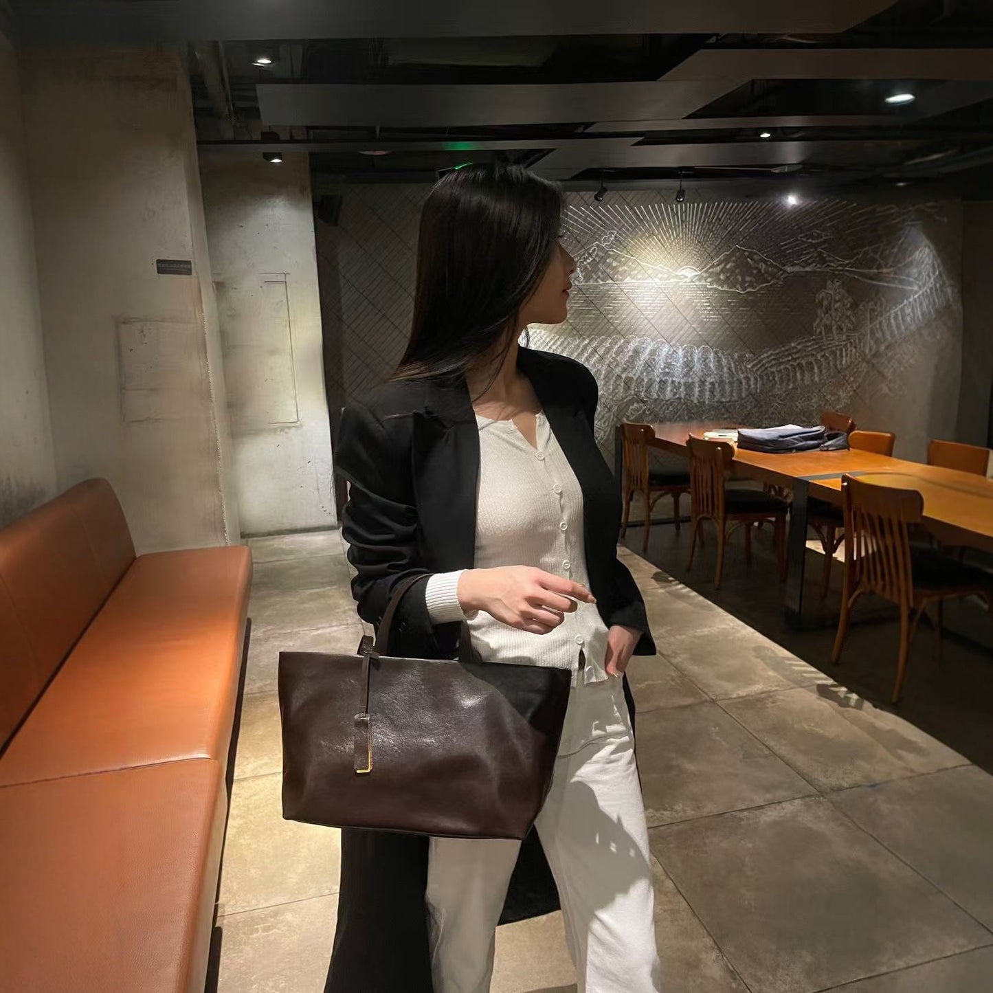 Layer Vegetable Tanning Leather Female Large Shoulder Bags