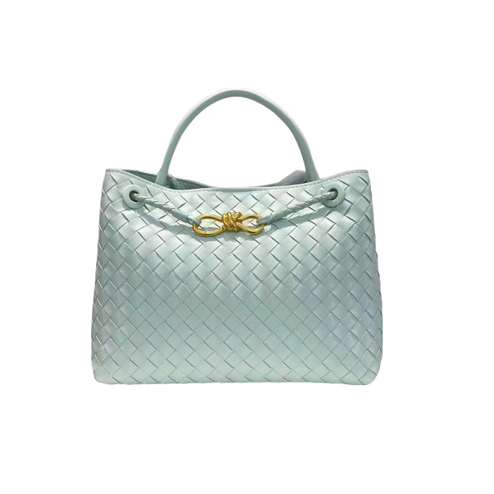 Women's Cowhide Metal Cord Fastener Woven Bags