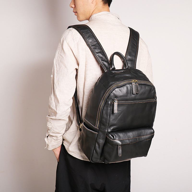 Women's & Men's & Leather First Layer Cowhide Inch Backpacks