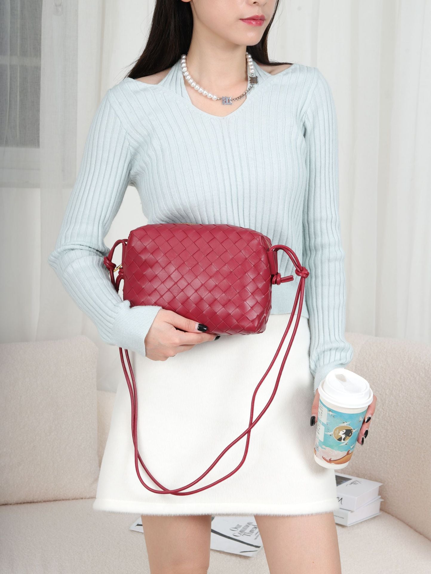 Authentic Leather Weave Fashion Simple Large Shoulder Bags