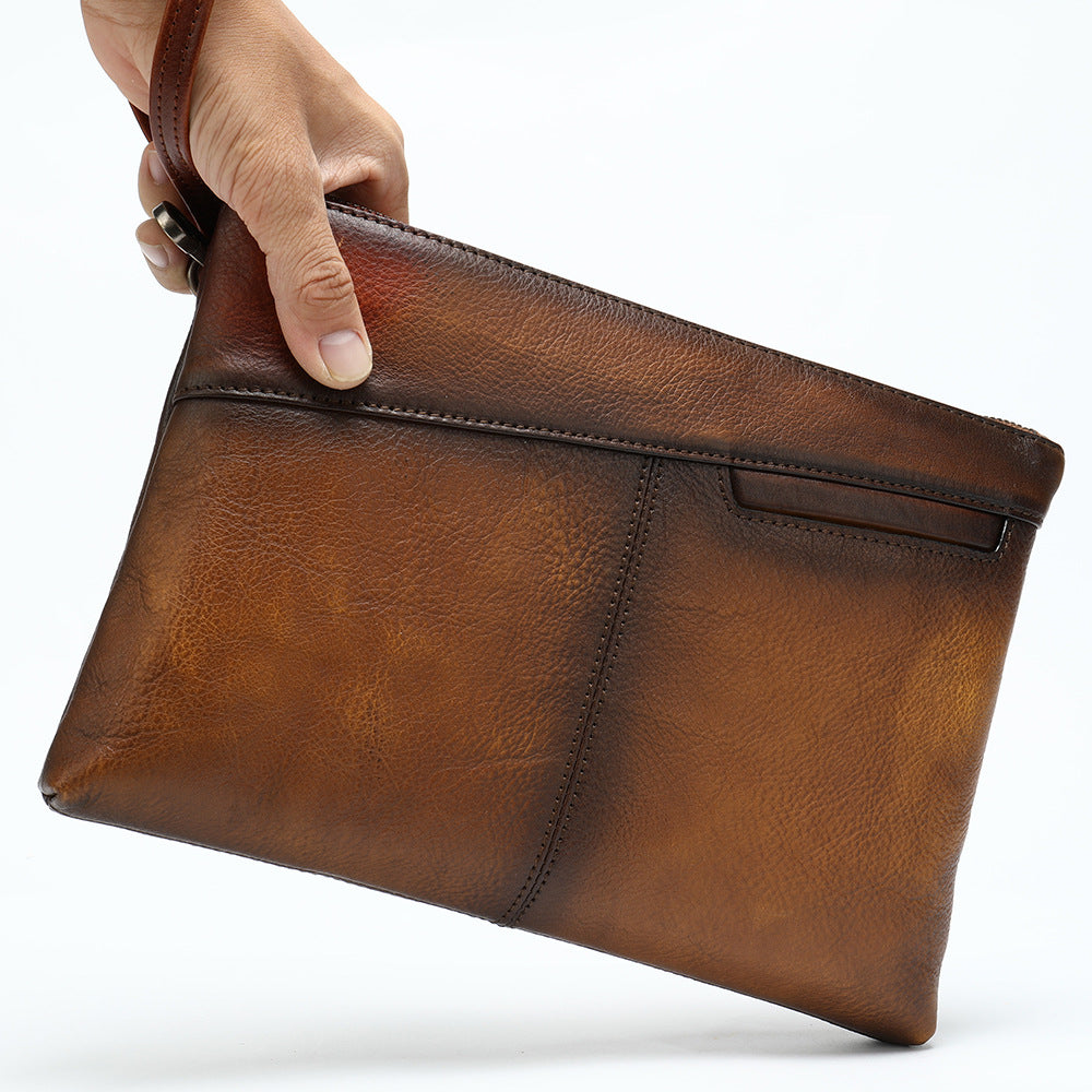 Men's Clutch Leather Business Cowhide Vintage Hand-rub Men's Handbags