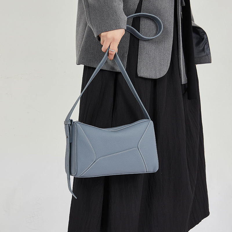 Authentic Leather Tactile Feel First Layer Cowhide Geometric Stitching Crossbody Bags
