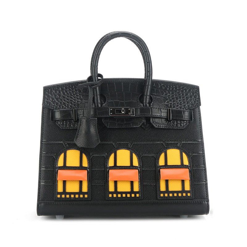 Print House Genuine Leather Fashion Contrast Handbags