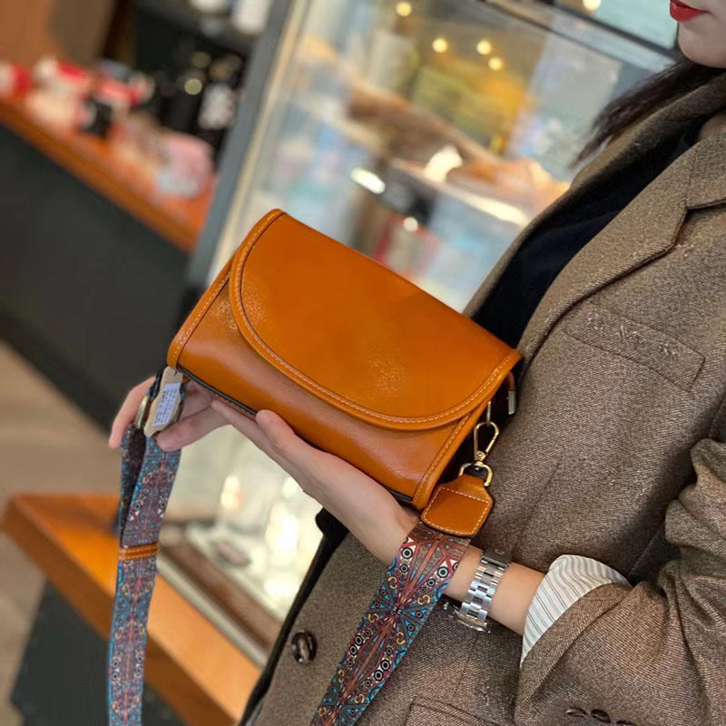 Women's Summer Leather Veil Wide Strap Cow Crossbody Bags