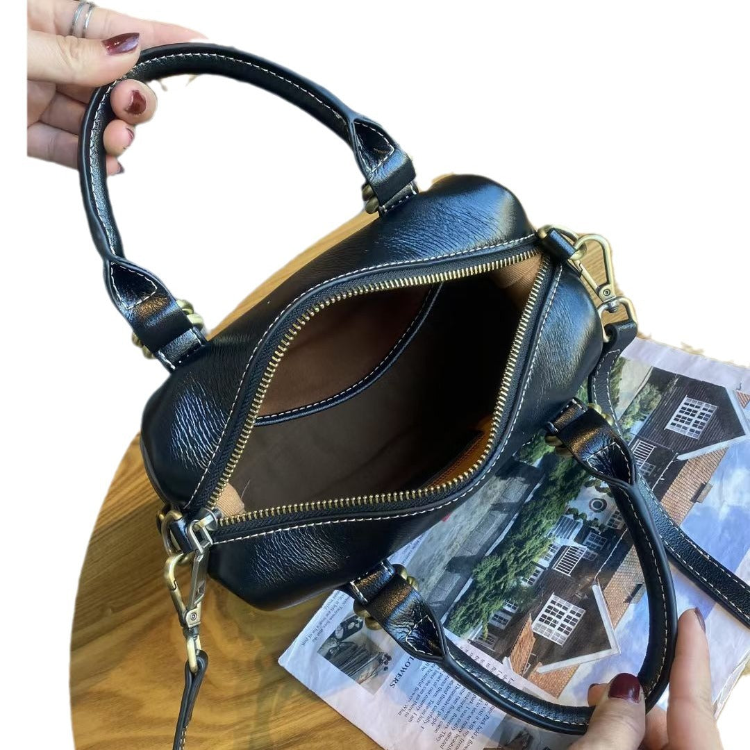 Women's First Layer Vegetable Tanning Leather Soft Boston Simple Handbags