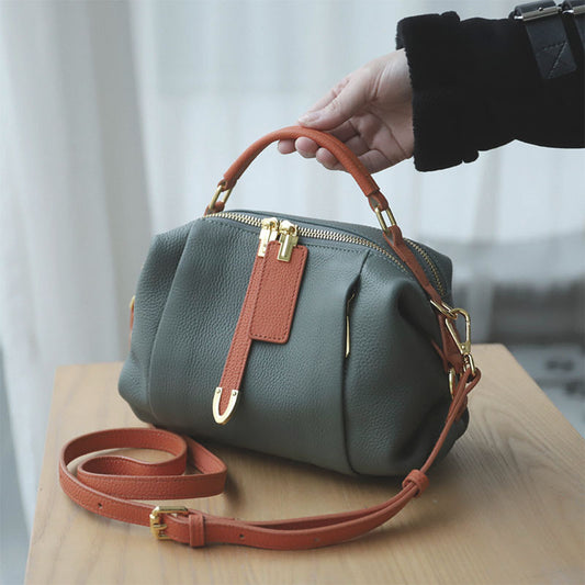 Women's Leather Classic First Layer Cowhide Boston Crossbody Bags