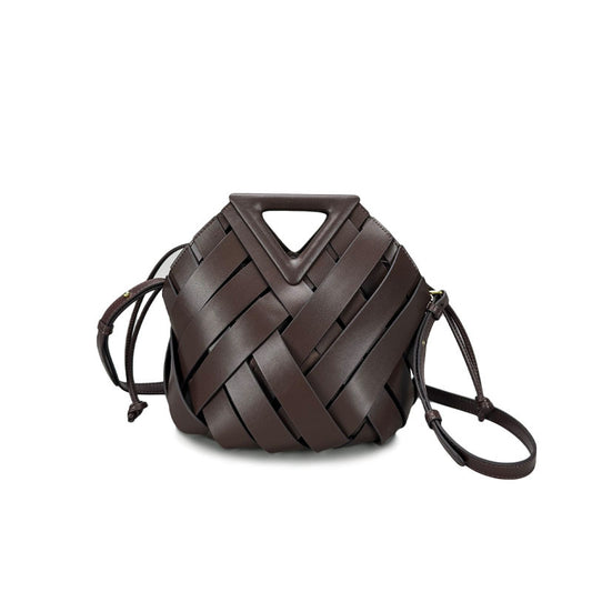 Women's Basket Triangle Magnetic Authentic Leather Weave Handbags