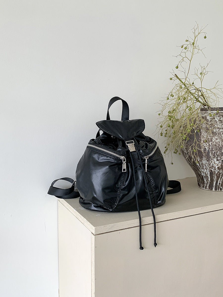 Korean Style Flip Drawstring Simple Female Backpacks