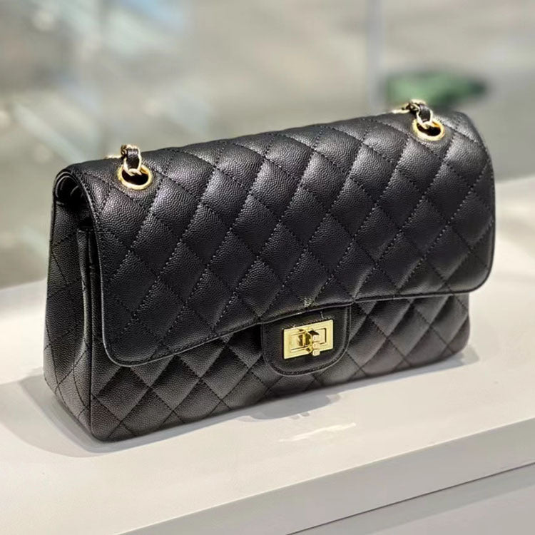 Women's Style Chain Cowhide Caviar Rhombus Underarm Crossbody Bags