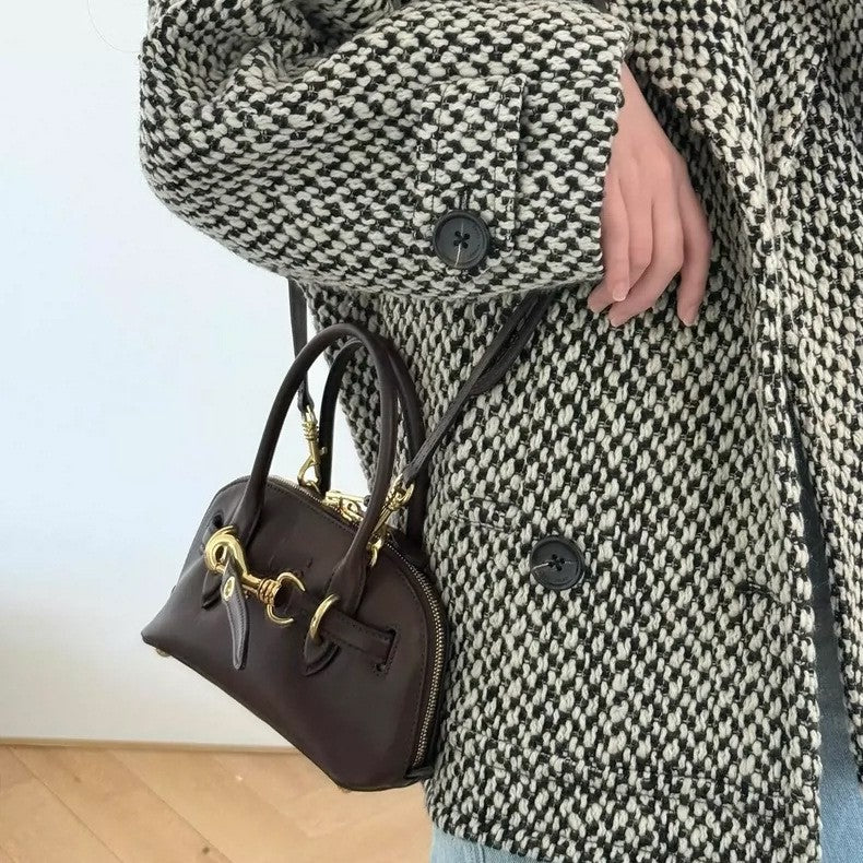 Vintage Genuine Leather Commuter Bowling Versatile Handbags