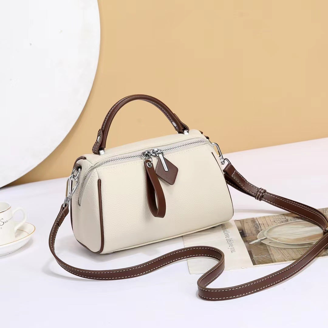 Women's Boston Pillow First Layer Cowhide Large Crossbody Bags