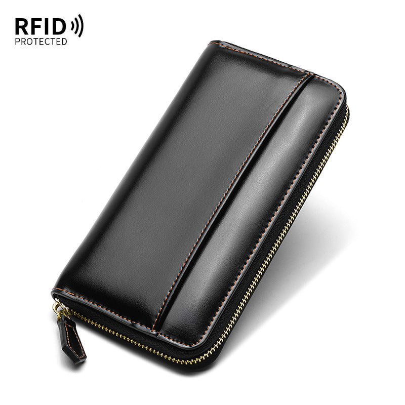 Women's Long Cowhide Zipper Male Clutch Ladies Wallets