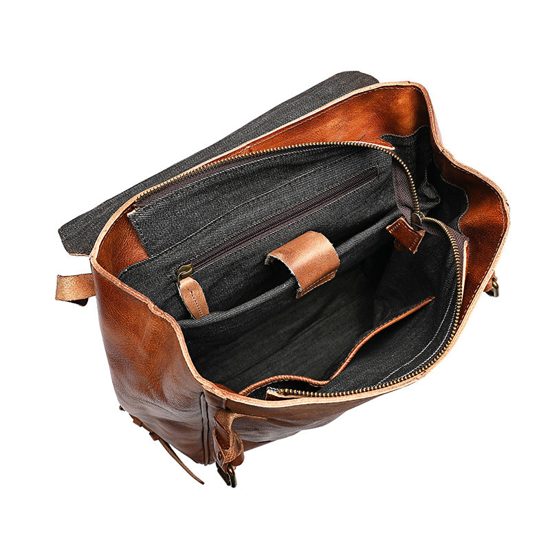 Men's Leather Computer Large Capacity Folding Curved Backpacks