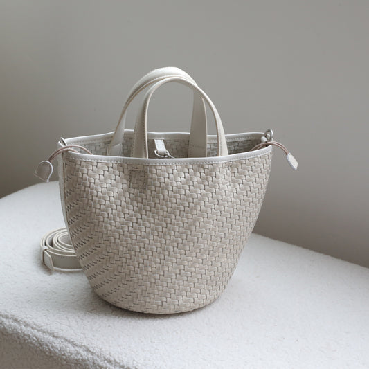 Women's Vegetable Tanning Leather Handmade Woven Basket Handbags