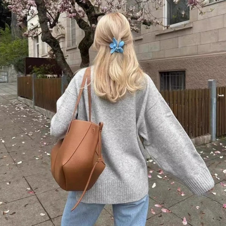 Wings Style Lychee Pattern Cowhide Large Shoulder Bags