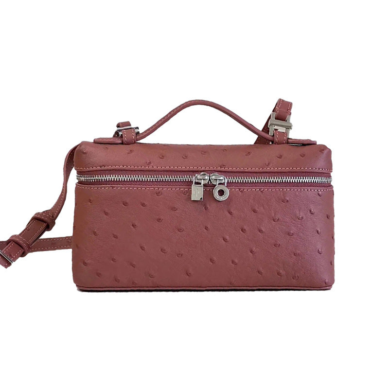 Women's Cowhide Ostrich Grain Lunch Box High-grade Crossbody Bags