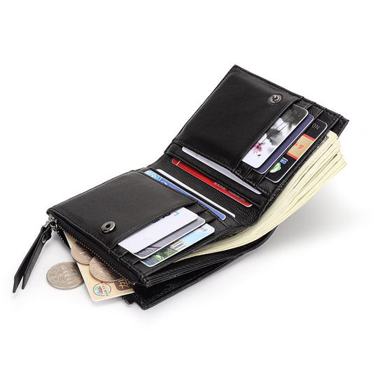Women's Full Sheepskin Short Leather Hand-woven Folding Ladies Wallets