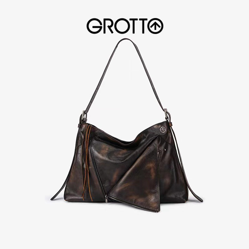 Lapel Retro Easy Matching Genuine Leather Crossbody Bags