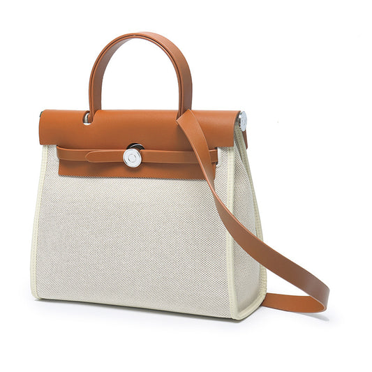 Women's Cowhide Canvas Portable Advanced Genuine Leather Handbags