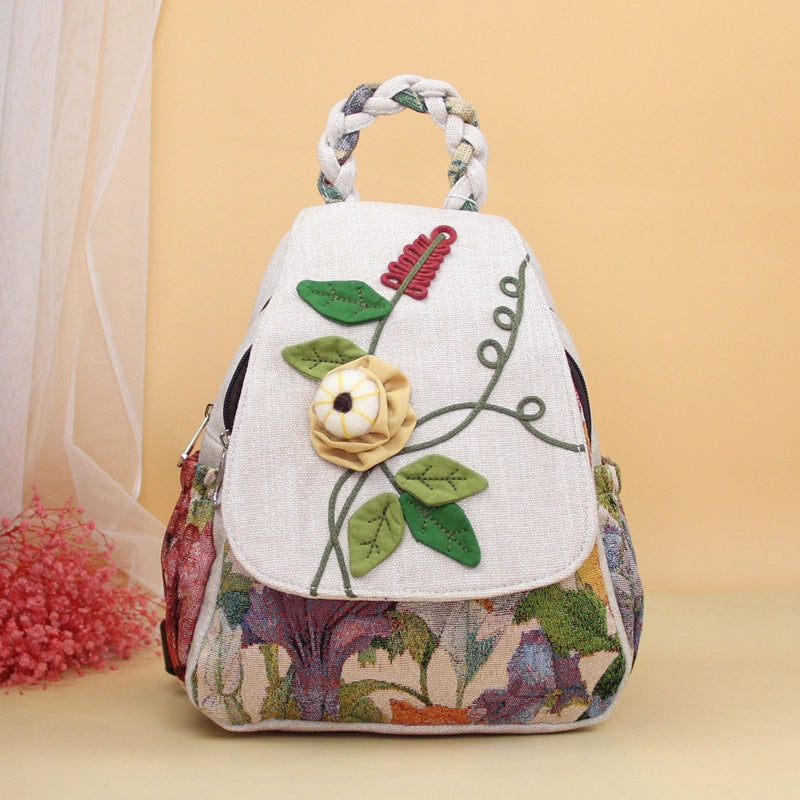 Handmade Three-dimensional Flower Mori Style Fabric Double Layer Backpacks