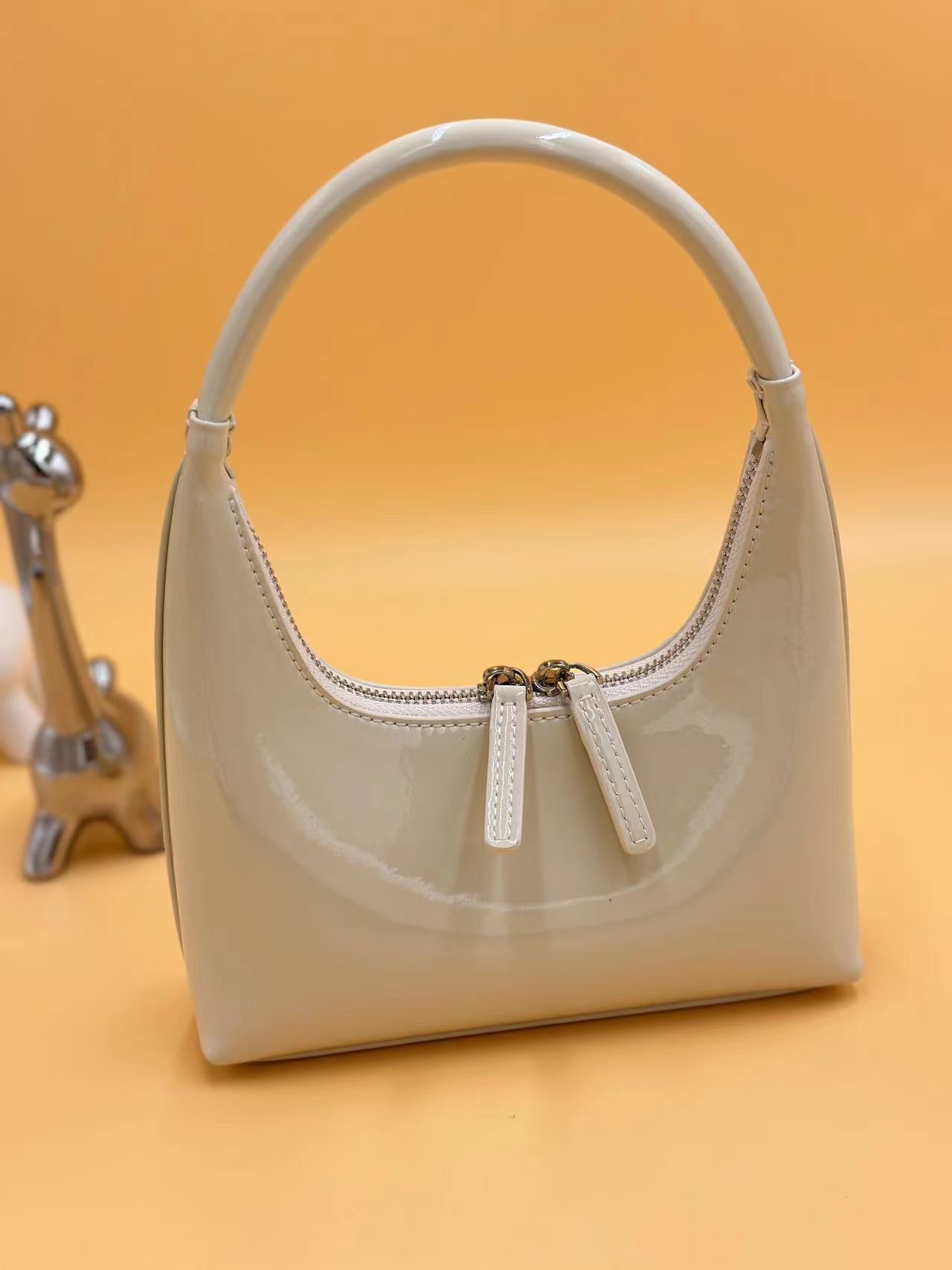 Mini Underarm Oil Wax Patent Leather Glossy Textured Cowhide Handbags