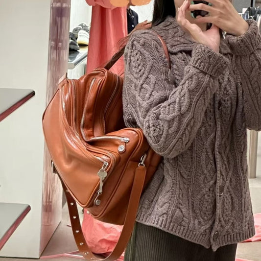 Women's Niche Cowhide Textured Oil Wax Leather Crossbody Bags