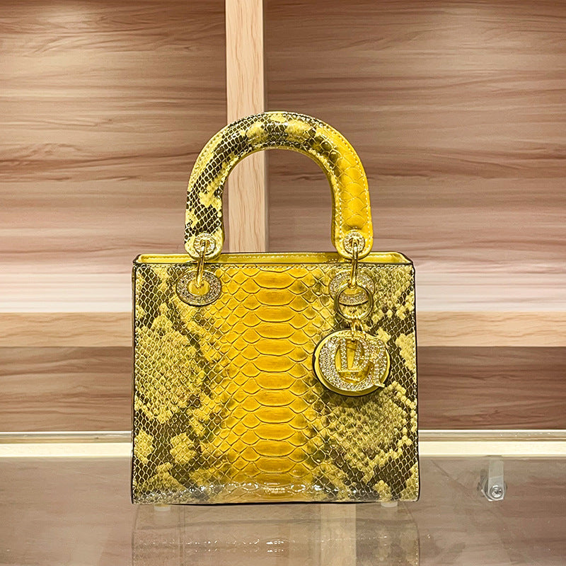 Women's Leather Python Pattern Portable Diana Fashion Bags