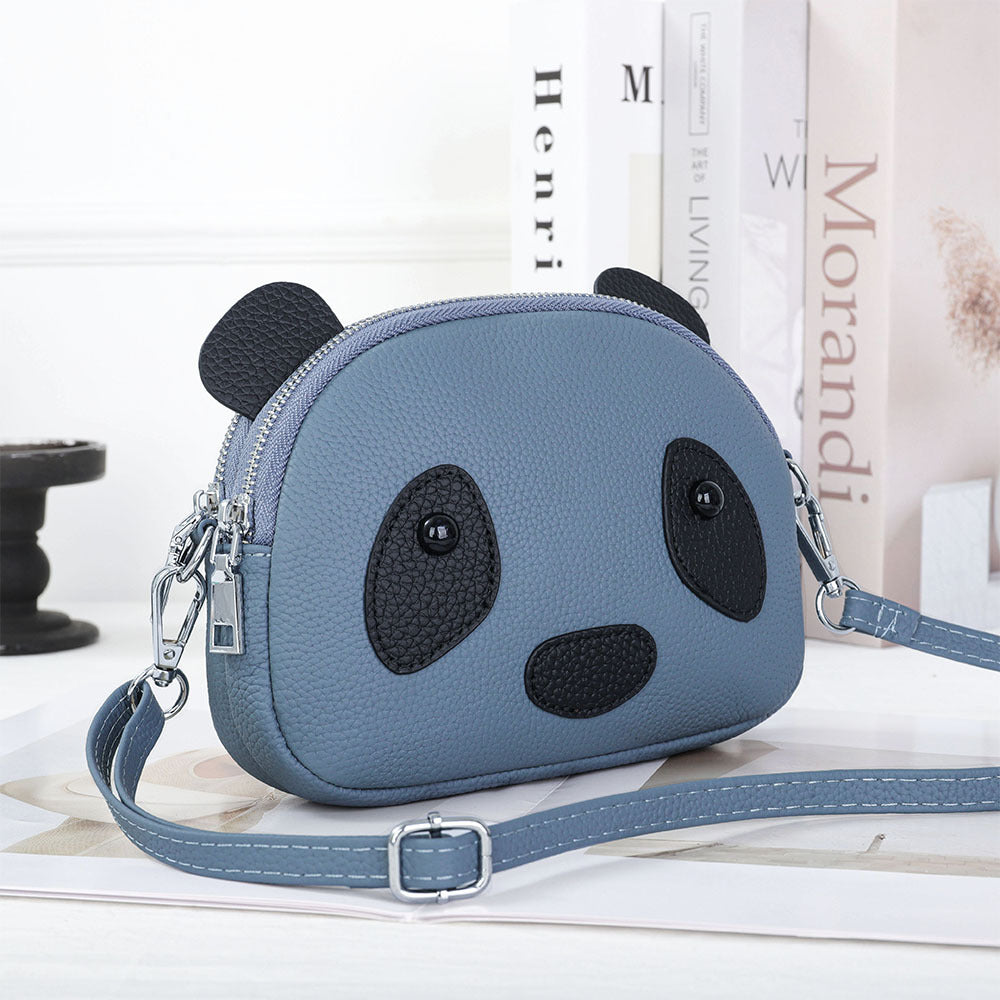 Women's Layer Cowhide Cartoon Cute Panda Fashion Crossbody Bags
