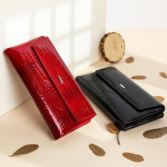 Women's Genuine Leather Patent Fashion Large Capacity Ladies Wallets