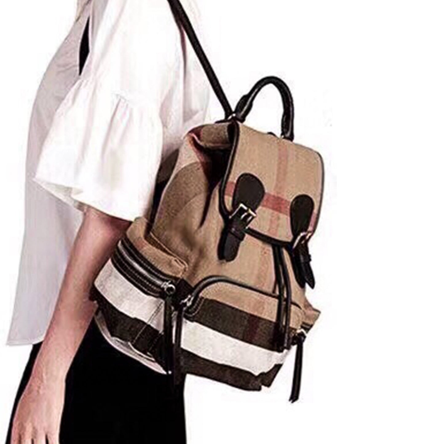 Women's Live Jute Canvas With Cowhide Big Backpacks