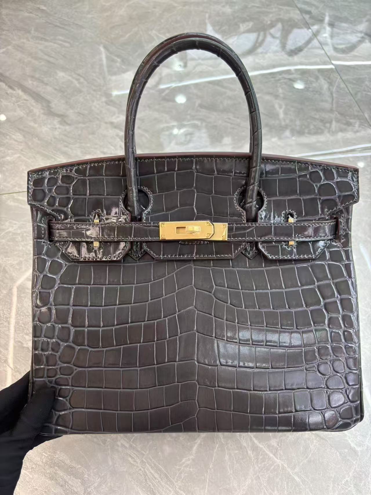 Women's Fashion Crocodile Pattern Genuine Leather Handbags