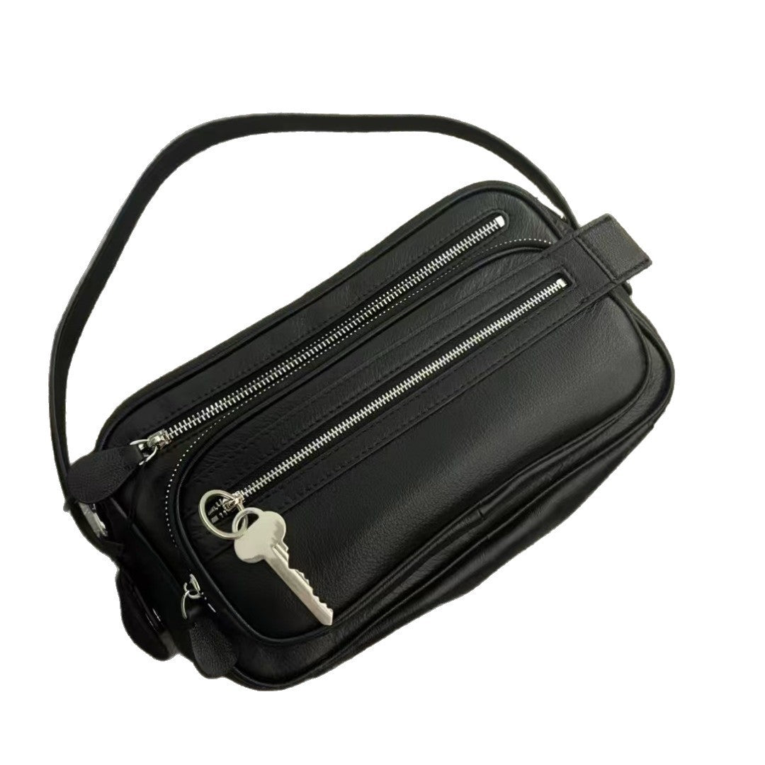 Women's Niche Cowhide Textured Oil Wax Leather Crossbody Bags