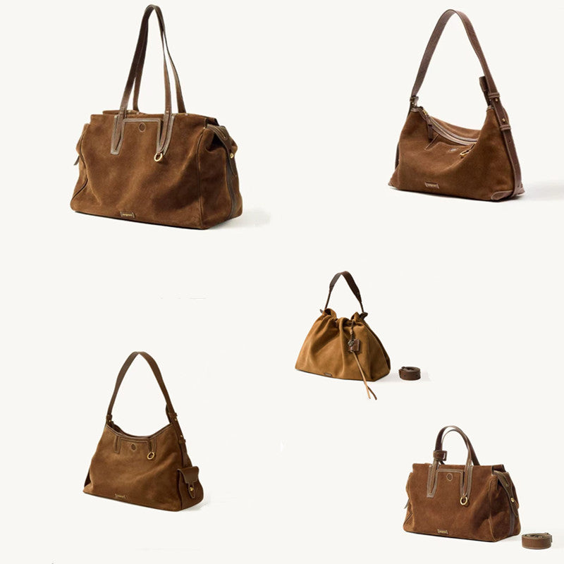 Women's Oil Wax Leather Burst Crack Large Shoulder Bags