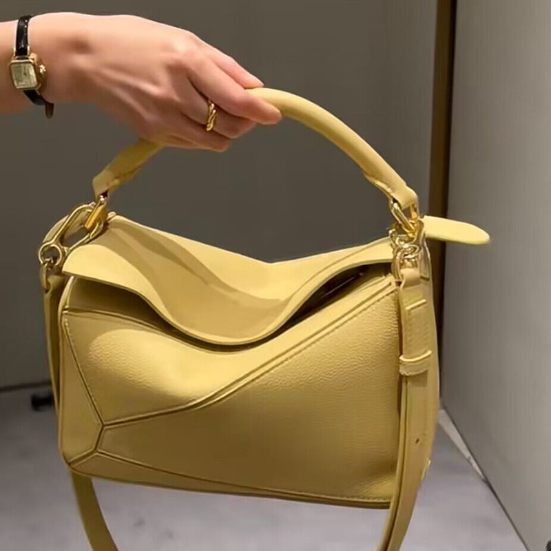 Women's Geometric Rhombus Soft Leather Stitching Genuine Portable Shoulder Bags