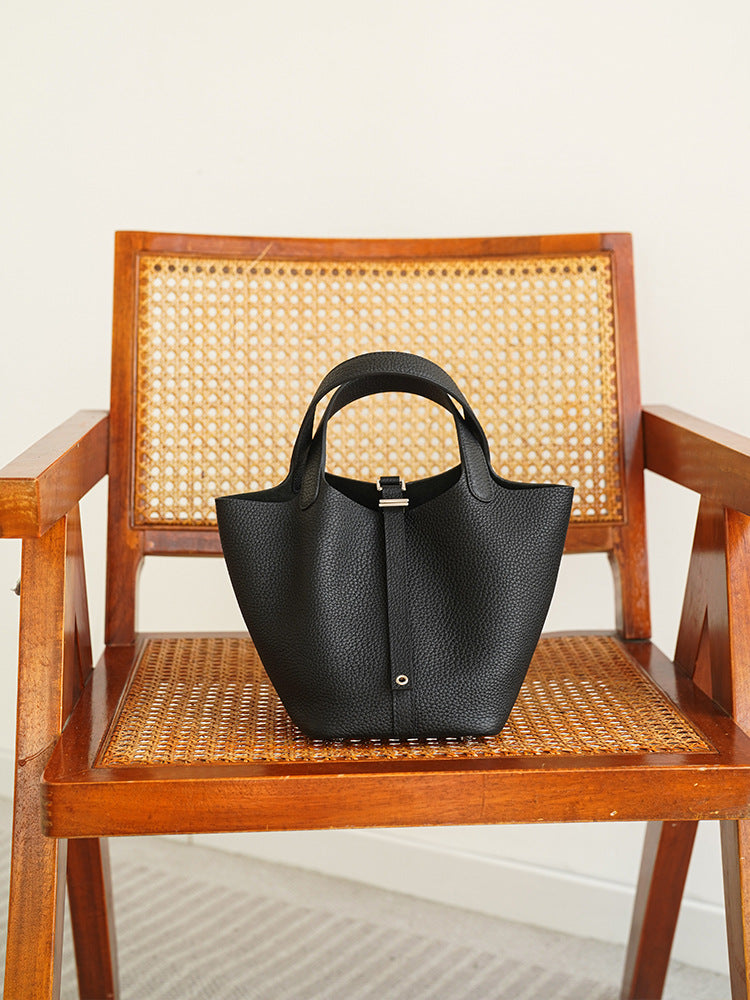 Women's Vegetable Basket Layer Cowhide Leather Versatile Handbags