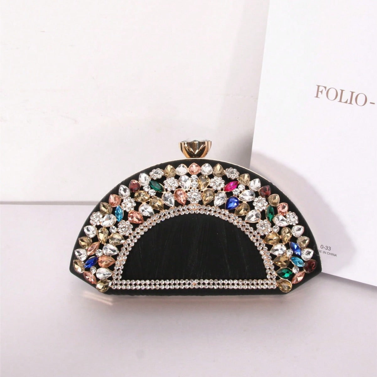 Fan-shaped Rhinestone Alloy Clipped Button Fashion Evening Bags
