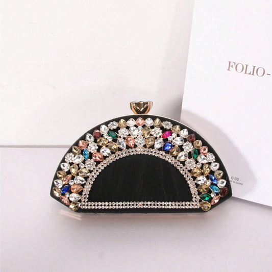 Fan-shaped Rhinestone Alloy Clipped Button Fashion Evening Bags