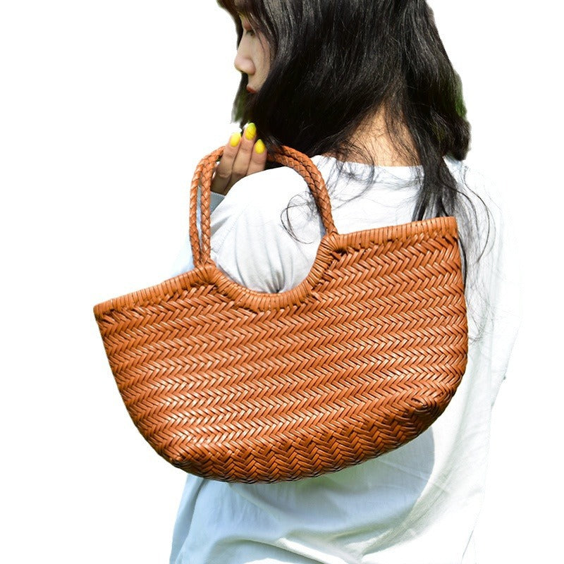 Women's Retro Woven Authentic Leather Weave Vegetable Handbags