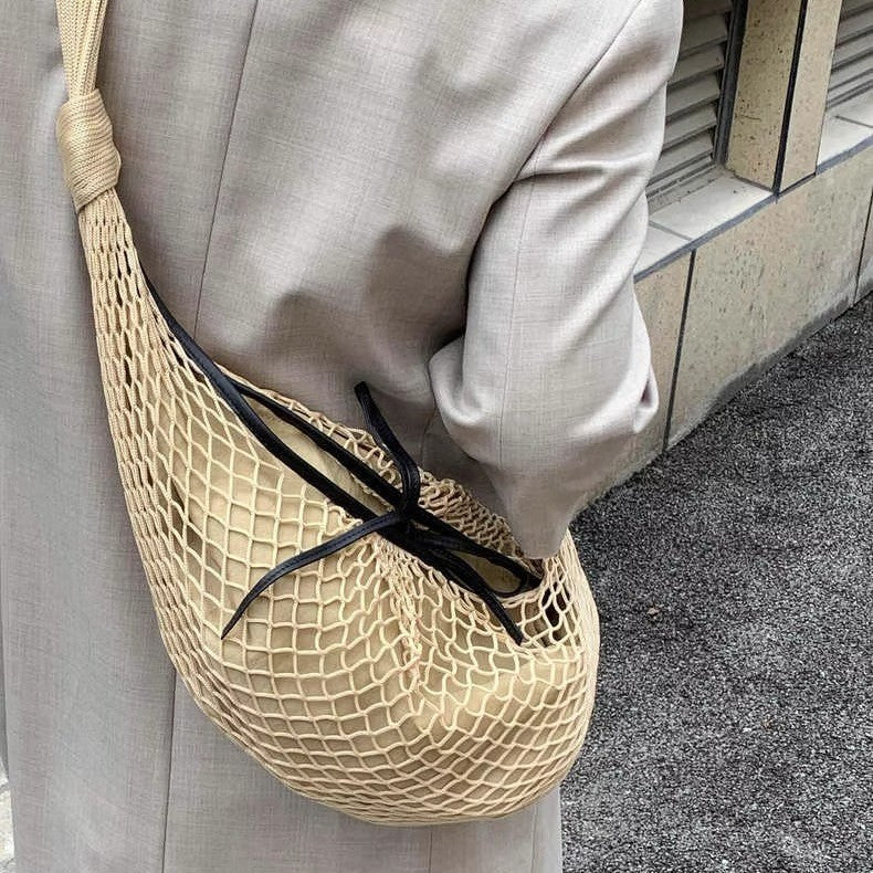 Horn Net Show Woven Fashion Contrast Shoulder Bags