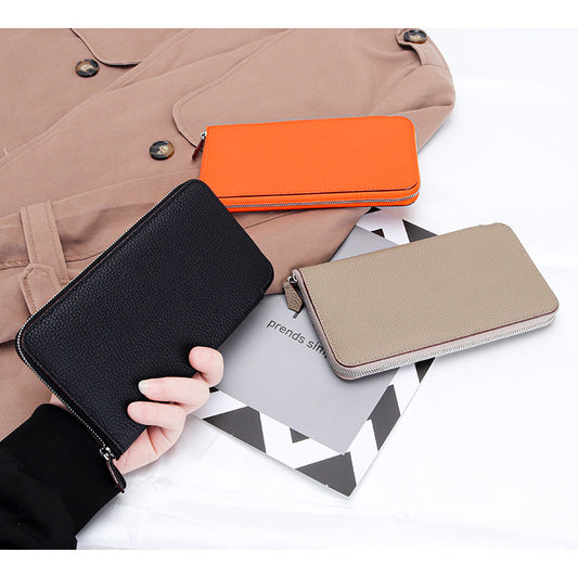 Long Genuine Leather Zipper Large Capacity Ladies Wallets