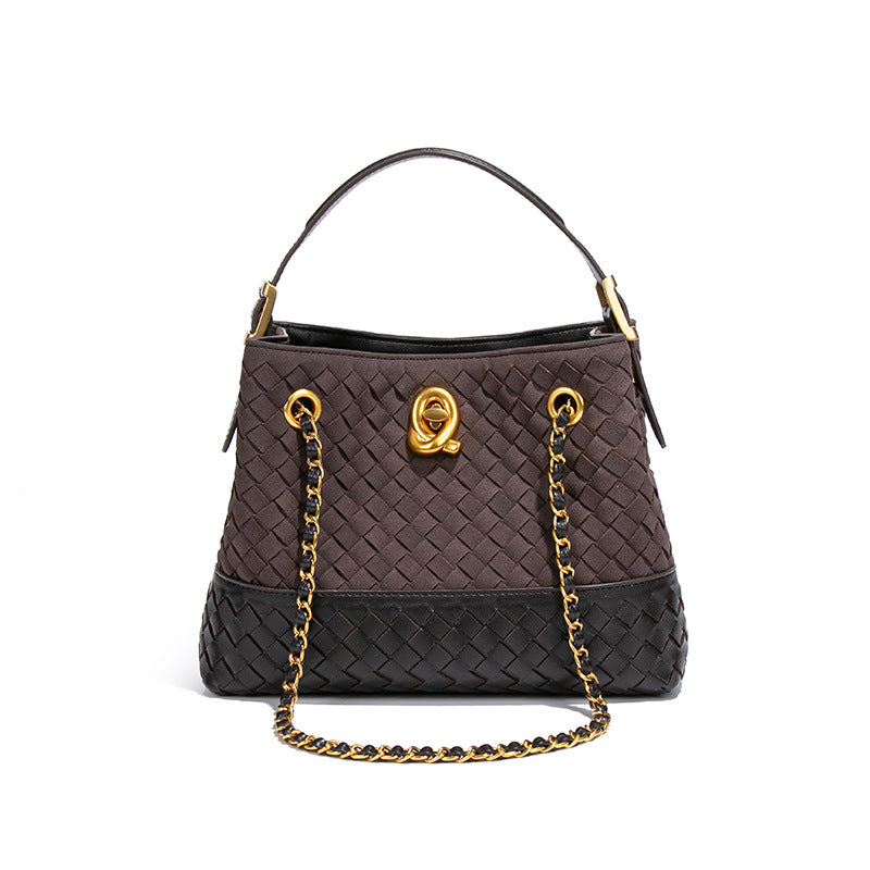 Women's Style Underarm Niche Contrast Color Weave Large Capacity Handbags