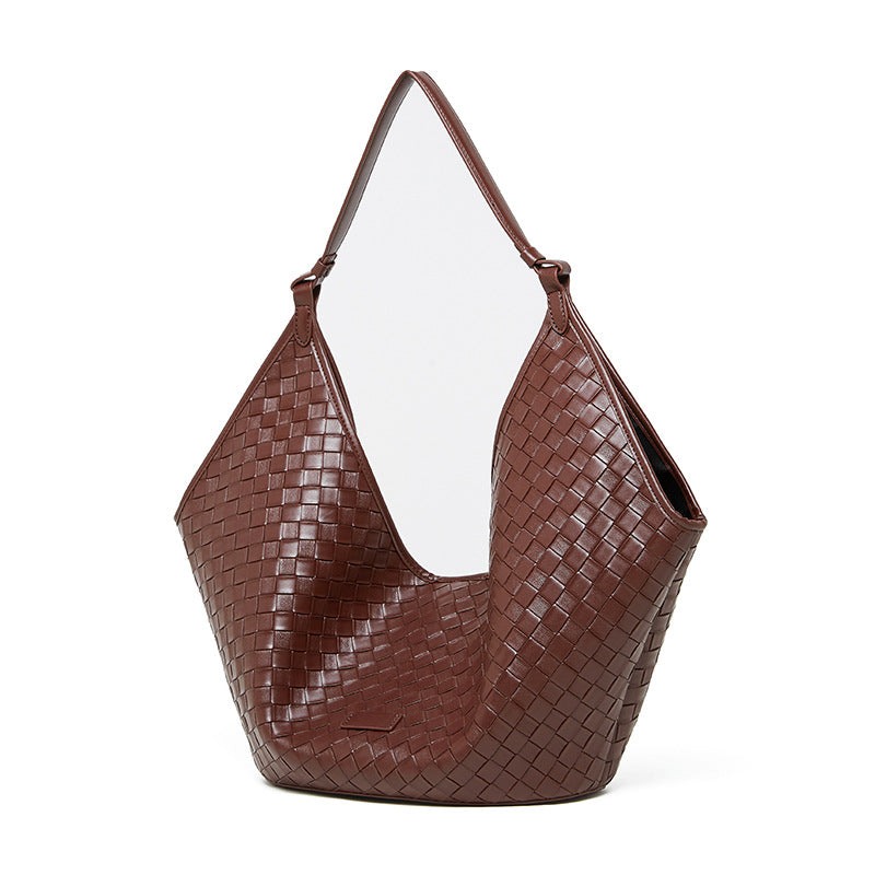 Large Capacity Female Fashionable Stylish Cowhide Woven Shoulder Bags