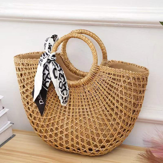 Straw Woven Beach Vacation Portable Gold Handbags