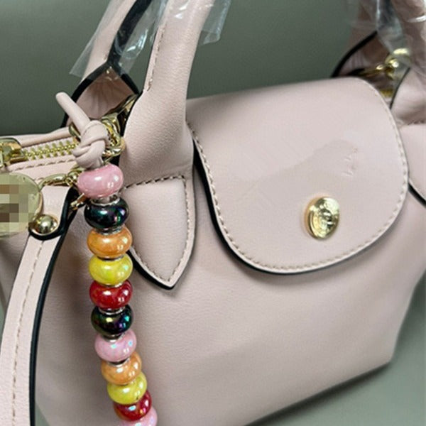 Beaded Dumpling Pen Portable Cowhide Mini Crossbody Bags