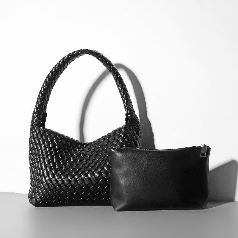 Women's Hand-woven Mother Soft Leather Underarm Lunch Shoulder Bags