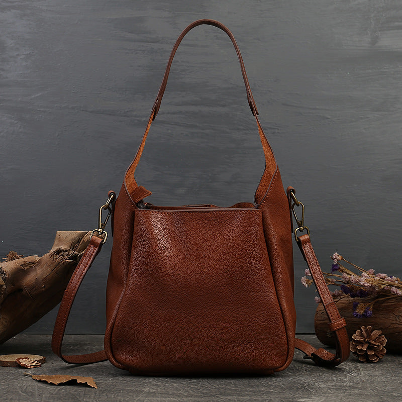 Women's Solid Color Retro Portable First Layer Bags